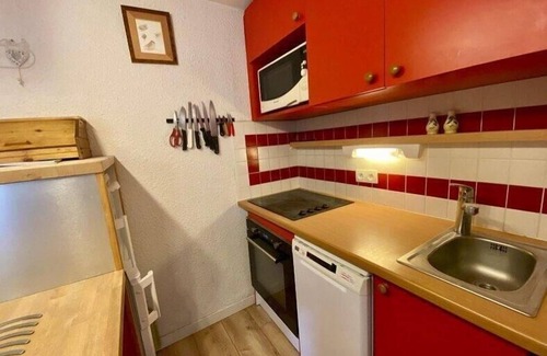 Plagne 1800 Apartamento | 150m de los comercios, 1.o piso, vista pistas, piscina, balcón, tv, local para esquís, 43m²