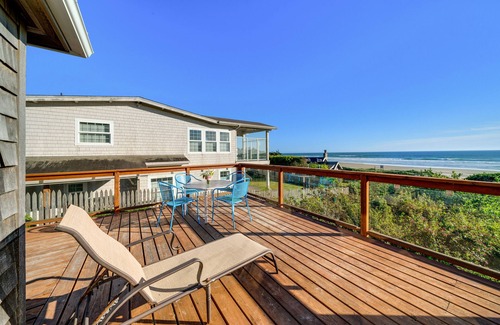Neahkahnie Beach Casa | 3-story dog-friendly beachfront home with wood stove, gas grill, deck & views