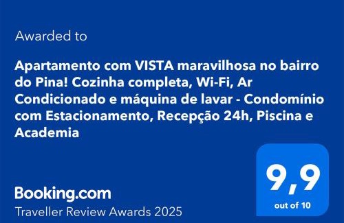 Pina Apartamento | Apartamento com VISTA maravilhosa no bairro do Pina! Cozinha completa, Wi-Fi, Ar Condicionado e máquina de lavar - Condomínio com Estacionamento, Recepção 24h, Piscina e Academia