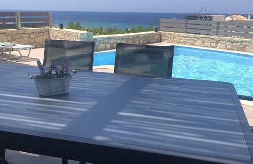 Panormos Villa | 3 dormitorios, 2 baños Villa independiente piscina privada climatizada, piscina comunitaria y vistas al mar.