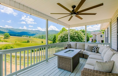 Weaverville Casa | Blue Ridge farmhouse with amazing mountain view, hot tub, firepit & decks