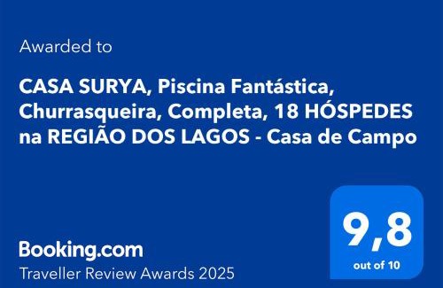 Iguaba Grande Casa | CASA SURYA, Piscina Fantástica, Churrasqueira, Completa, 18 HÓSPEDES na REGIÃO DOS LAGOS - Casa de Campo