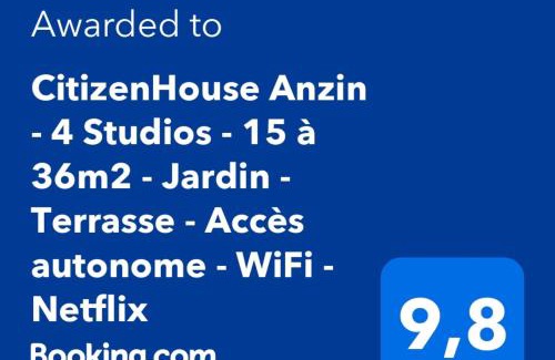 Anzin Apartamento | CitizenHouse Anzin - 4 Studios - 15 à 36m2 - Jardin - Terrasse - Accès autonome - WiFi - Netflix