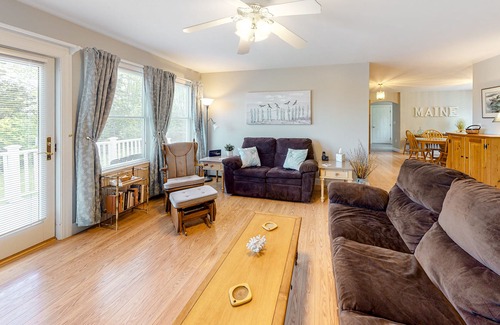Owls Head Casa | Comfy, one-level home with partial water view, deck, fast WiFi, grill, & W/D