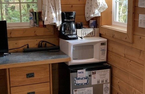 Ashford Cabina | Experience a custom built tiny home cabin near Mt Rainier National Park. It sleeps up to three! Firepit, access to shared hot tub, walking distance to Copper Creek Restaurant