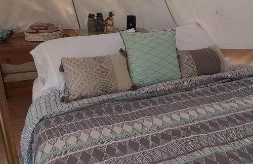 Spring Branch Alquiler De RV | Hill Country Glamping Getaway Queen Bed and AC