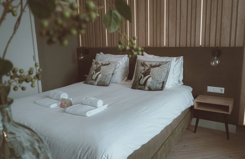 Voorthuizen Hotel | Luxurious hotel room for 4 people at De Boshoek on the Veluwe, with air conditioning, Nespresso machine, and meadow views. Book your sustainable holiday!