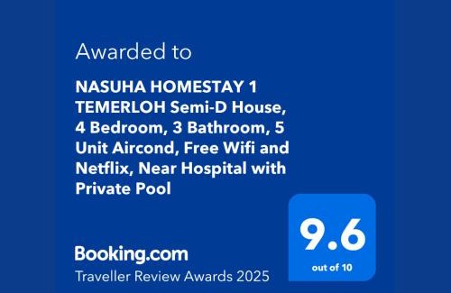 Temerloh Casa | NASUHA HOMESTAY 1 TEMERLOH Semi-D House, 4 Bedroom, 3 Bathroom, 5 Unit Aircond, Free Wifi and Netflix, Near Hospital with Private Pool