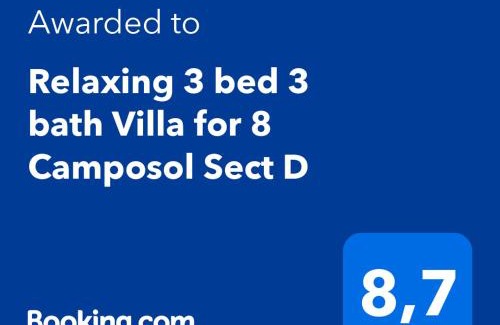 Mazarrón Villa | Quiet Relaxing 3 bed 3 bath Villa for 8 Camposol Sect D