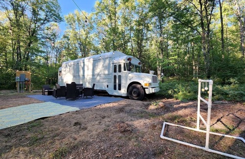 Bitely Casa | Rustic Converted School Bus with Outdoor Shower Near ORV Trails in Manistee National Forest, Michigan