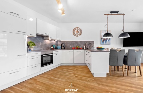 Kappeln Apartamento | Schleiquartier - Hafenblick, Terrasse, Strandkorb, Aufzug, Dusche, Tiefgarage