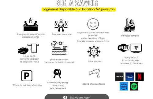 Agen Apartamento | Spa Privatif Terrasse sans vis à vis ,Sky House Agen,