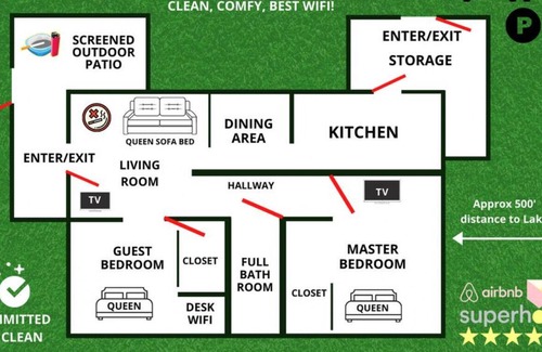 Windermere Casa | UNIT A · Private Lakeside Bungalow! Comfy, Clean, 1GB WiFi
