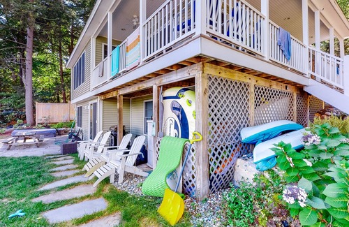 West Alton Casa | Waterfront home on Lake Winnipesaukee - private hot tub, sandy beach & boat dock