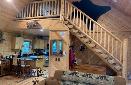 Rapid City Casa | Welcome snowmobilers and skiers to a cozy log cabin on the Rapid River.