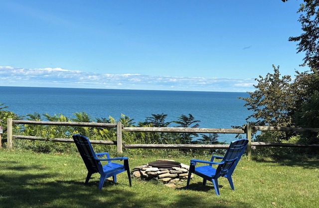 A lakefront home with cozy fireplace