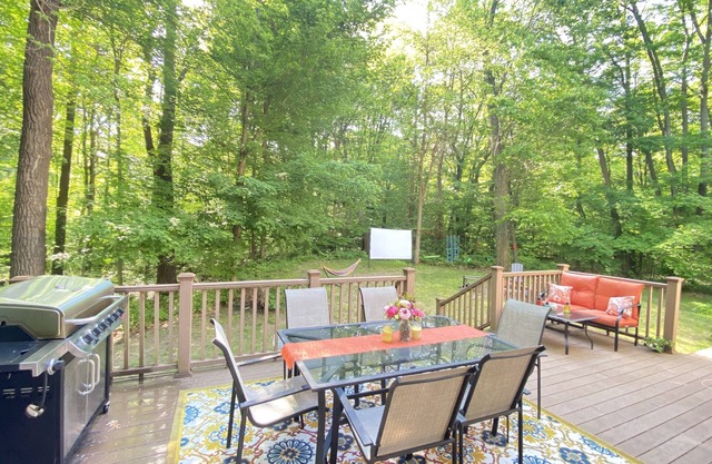 Adjacent to Van Buren State Park. Huge backyard with hot tub and fire pit.