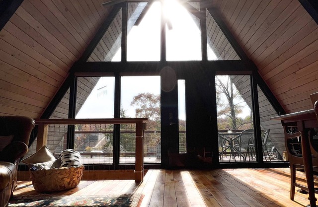 Aframe 34 ~ dock + lake front + hot tub + fire pit + great views