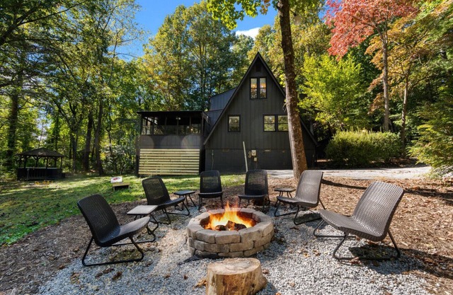Awesome A-frame unique hot tub, fire pit game garage