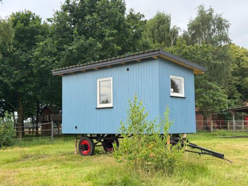 Blauer Wagen im Grünen