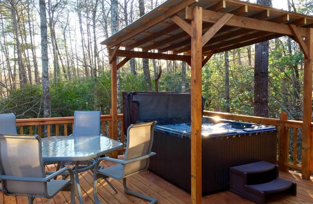 Chimney Mtn 5 | Dog Friendly Cabin with Covered Hot Tub and Fireplace Near Helen