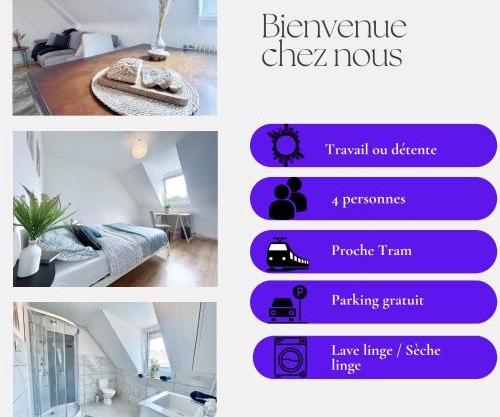 Confort, idéalement situé, 2 chambres en enfilade, parking gratuit, tram-train, proche autoroute