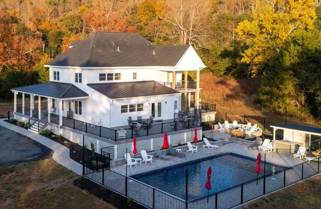 New! Farmhouse + Pool + Firepit + Wrap Around Covered Porch