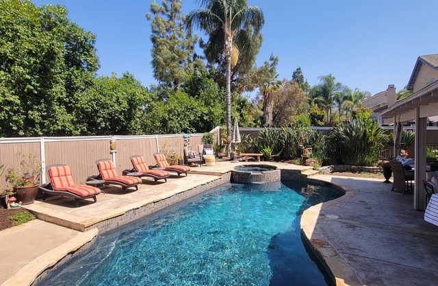 Great backyard with built in BBQ and private pool and spa.