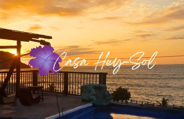 Casa Hey-sol, frente al mar, Terraza piscina.