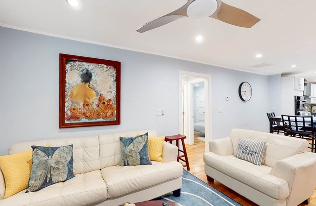 Ideally located home with a large yard, bikes, board games & AC - dog-friendly