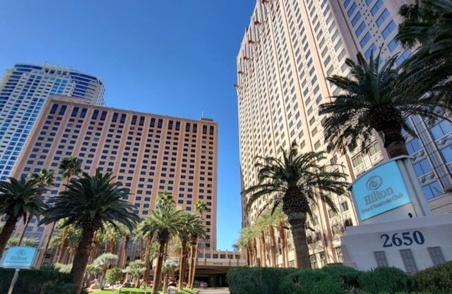 King bed studio suite in Hilton Grand Vacation Resort on north end of the Strip.