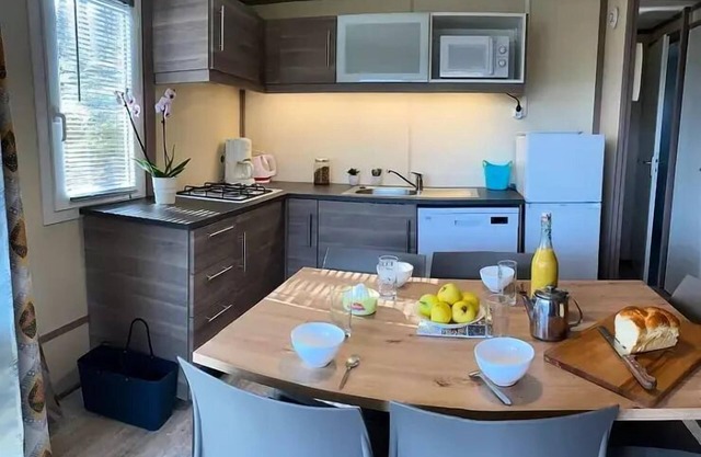 La Peyrugue Campsite *** - Chalet RÊVE +: air conditioning - dishwasher - 2 bedrooms - 2 Chilean deckchairs - Covered terrace for 5 people