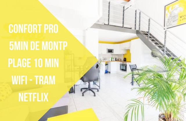 LE SMILE DUPLEX - LATTES, IDEAL PRO WIFI NETFLIX Proche PLAGE TRAM