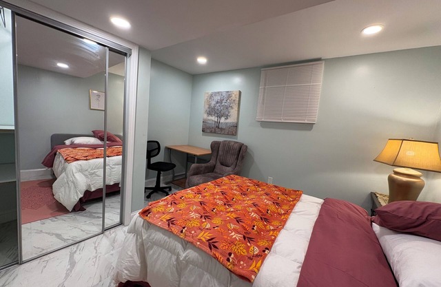 Lower-level, a Double bed, shared bath & kitchen