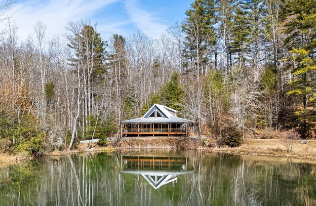 Luxe Pond-Front Cabin w/ Fire Pit + Biltmore Pass | Pet-Friendly Escape