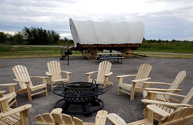 Oklahoma Glamping in this Wonderful Covered Wagon for Family Vacations near Oklahoma City