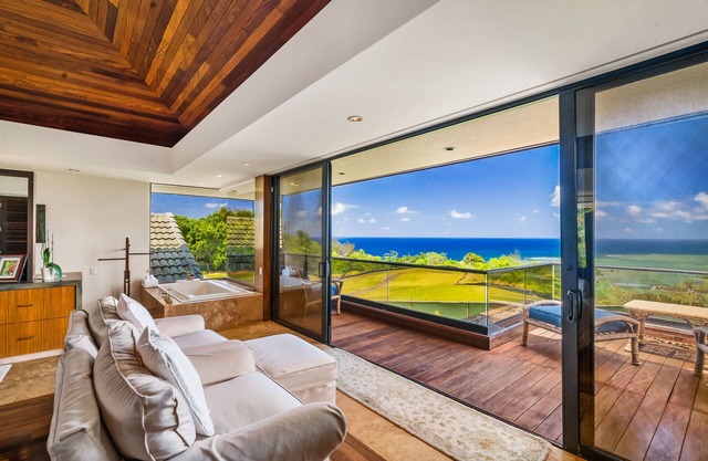 Panoramic views of Anini Beach w/pool & hot tub $15K/month