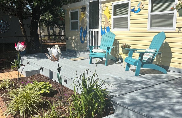 Pet Friendly Separate Fee 75, enjoy fenced in yard, outdoor shower, fire pit