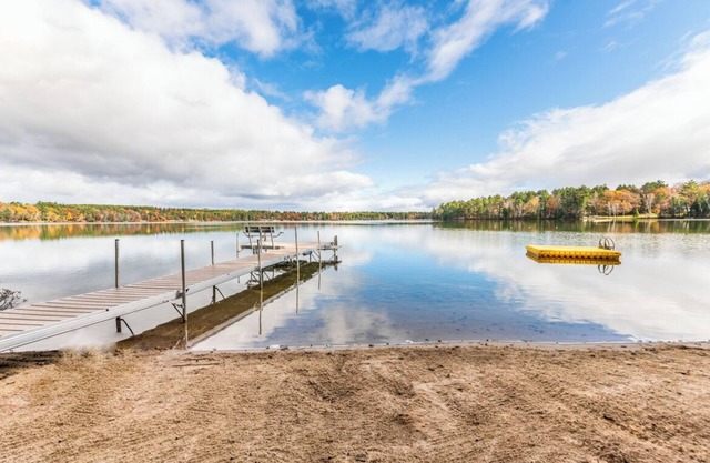 Porch in the Pines | Lakefront home w/ AC! Sandy Beach, Dock, Dogs OK