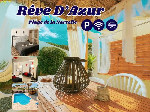 Rêve D'azur plage de la Nartelle, maison Julia avec Piscine partagée, Parking & Terrasse BBQ, Wifi et Draps Inclus