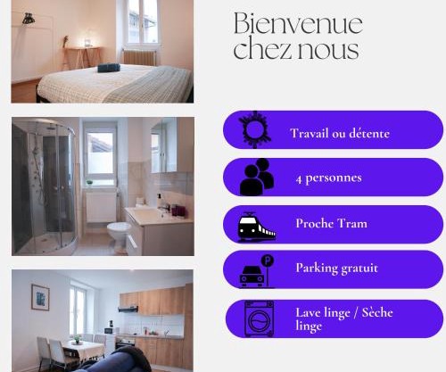 RDC Parfait pour halte et séjour 2 chambres, tram-train, autoroute à proximité, parking gratuit