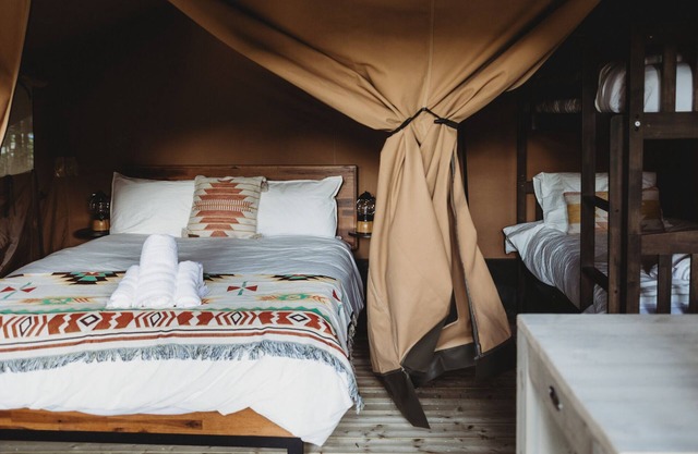 Safari Tent Site 9 | 1 Queen Bed & 1 Bunk Bed | Pond View