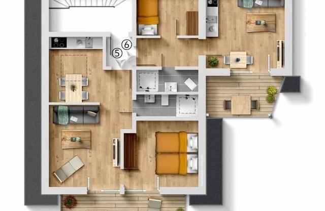 Suite 5+6 / entire top floor with 3.5 rooms and 2 balconies.