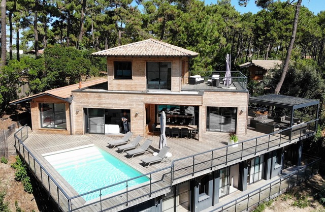 La Villa O! Casa de arquitecto con piscina - Vista sobre el estanque-Cap Ferret