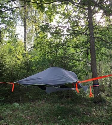 Tree-tent overlooking lake in private woodland
