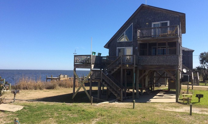 Frisco Casa | Frente de sonido de 3 dormitorios, con impresionantes vistas, windsurf, muelle, 2 cubiertas,