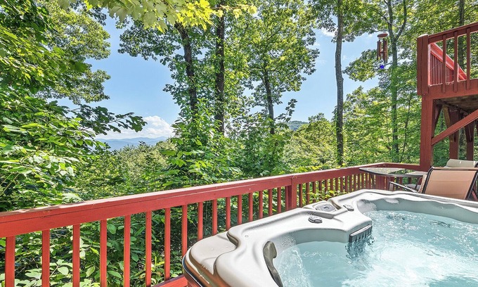Waynesville Casa | 4,000ft in Elevation with Layered Mtn Views, HOT TUB, Wifi, Firepit, and privacy