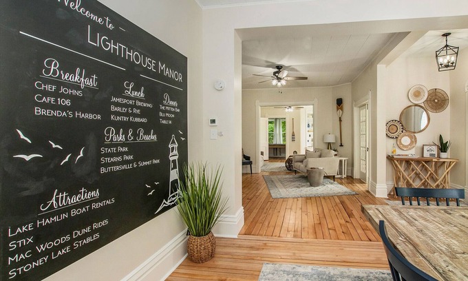 Ludington Casa | A block from the beach! Sleeps 20! Hot Tub, Game Room!