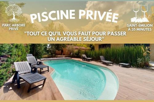 Saint-Laurent-des-Hommes Casa | Charmante maison avec parc arboré & piscine au sel