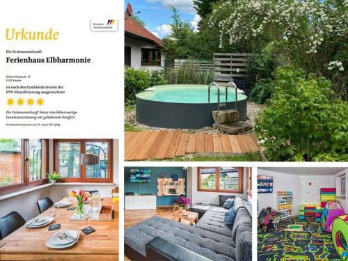 Zschieren Casa | Ferienhaus Elbharmonie - Hunde willkommen, Garten vollständig umzäunt, Pool, Kamin und Spielzimmer - super für Familientreffen